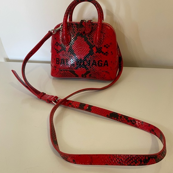 New BALENCIAGA logo Print  Python Leather mini bag Satchel Strap Handbag - Picture 3 of 14